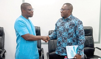 Richard Gyan-Mensah (left), Deputy Minister of Energy, interacting with Kow Eduakwa Sam, CEO, Bui Power Authority, after the meeting. Picture: ELVIS NII NOI DOWUONA 
