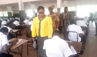 Professor Smile Gavua Dzisi (in front), Deputy Director-General of the Ghana Education Service, at the Accra High School examination centre