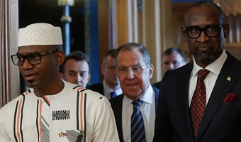 Camara (L), pictured with the Russian and Malian foreign ministers, is said to have died in a suicide truck bombing