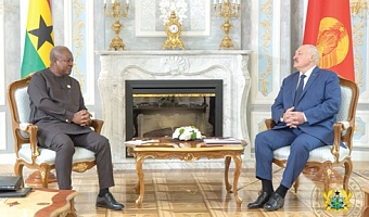 President John Dramani Mahama (left) in a discussion with President Alexander Lukashenko, President of the Republic of Belarus, during a meeting