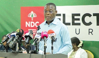 Fifi Fiavi Kwetey, General Secretary, addressing the media