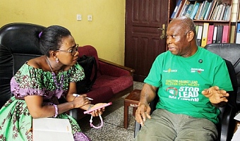 Caesar Nyadedzor (right), Toxicologist and Head of Ghana Poison Control Centre, in an interview with Augustina Tawiah (left), Staff, Writer with the Daily Graphic. Picture: Caleb Vanderpuye