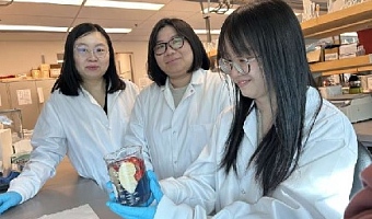 From left to right: Dr Tianxi Yang with student researchers Ivy Chiu and Ling Guo