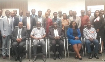 Prof. Denis Aheto (seated middle), acting Vice-Chancellor, UCC, with other departmental and faculty heads at the press conference 