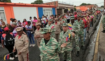 Members of the National Bolivarian Militia, a reserve force made up of civilian volunteers, responded to Venezuelan President Nicolas Maduro's call to defend national sovereignty this month, amid escalating tensions with the US [File: Juan Carlos Hernandez/Reuters]