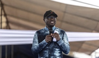 Presidential candidate Romuald Wadagni gives a speech during a campaign rally in Cotonou on April 10, 2026, before Benin's presidential election on April 12, 2026 [Olympia De Maismont/AFP)]