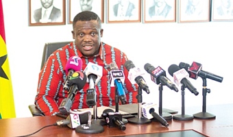 Samuel Nartey George, Minister of Communication, Digital Technology and Innovations, addressing the press conference in Accra
