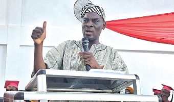 Haruna Iddrisu (right), Minister of Education, speaking at the 14th congregation and 96th anniversary celebration of St John Bosco’s College of Education in Navrongo