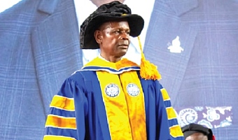 Prof. Daniel Ganu in academic regalia during his induction as Vice-Chancellor of Valley View University
