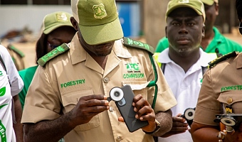 Dr Hugh C.A. Brown, Chief Executive of the Forestry Commission, speaking to the media