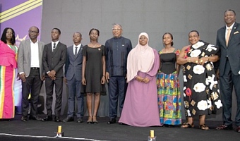Dr Clement Apaak (5th from right), Deputy Minister of Education, with some of the dignitaries and award winners at the 2025 WAEC Distinction Awards