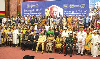 Prof. Naana Jane Opoku-Agyemang (seated 3rd from right), Vice-President, with Muntaka Mohammed-Mubarak (seated 3rd from left), Minister for the Interior, Kofi Okyere Darko (seated left), Director of Diaspora Affairs in the Office of the President, dignitaries and members of the African diaspora community after the event. Picture: CALEB VANDERPUYE