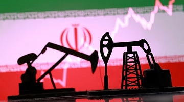 3D-printed oil pump jacks, Iranian flag, and a rising stock graph appear in this illustration taken March 2, 2026. REUTERS/Dado Ruvic/Illustration