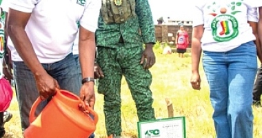 Dr Hugh C.A Brown (left), Chief Executive of the Forestry Commission, planting a tree to mark World Environment Day