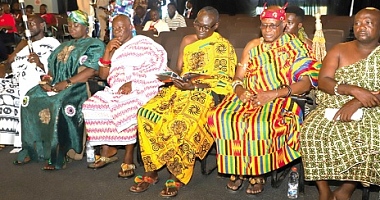 Nana Effah Opinamang III (2nd from right), Chief of Obomeng, and some traditional leaders at the ceremony. Picture: douglas anane-frimpong