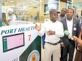 Kwabena Mintah Akandoh, Minister of Health, speaking to the media during the tour of the port health screening point at the arrival hall of the Accra International Airport. Picture: ELVIS NII NOI DOWUONA 