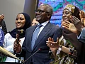 Aliko Dangote, President and Chief Executive Officer of Dangote Group holds a gavel during the opening day of Dangote Refinery's initial public offering (IPO) at the Nigerian Exchange Group (NGX Group) in Marina, Lagos, Nigeria, September 14, 2026. REUTERS/Sodiq Adelakun