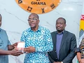 Alban Bagbin (3rd from right), Speaker of Parliament, presenting the  Code of Conduct for Members of Parliament to Mr Dwumfour, GJA President