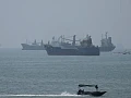 Vessels in the Strait of Hormuz are visible near the beach of Bandar Abbas, close to Larak Island