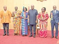 The new envoys Nana Antwiwaa Dodoo (right), Ambassador designate to the Republic of Angola; Louis Kwame Obeng (left), Ambassador designate to the State of Qatar; Evelyn Korantemaa Ofosu-Amable (2nd from left), Ambassador designate to the State of Israel; and Jedidiah Reuben Adogla (2nd from right), Permanent Representative designate to Switzerland, taking their oath of office