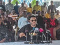 Nana Kwadwo Safo Akofena, Head, Kristo Asafo Church, addressing the media. With him are Nana Kwabena Karikari (left), Spokesperson, Kantanka family; some members of the Kristo Asafo Church and other family members. Picture: ERNEST KODZI