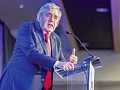 Gordon Brown (left), Former British Prime Minister, addressing the audience