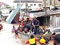 Some officials of NADMO and the 48 Engineer Regiment of the Ghana Armed Forces, on rescue operation in flood-affected areas