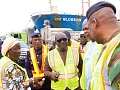 Elizabeth Ofosu-Agyare (left), Minister of Trade, Agribusiness and Industry; Tebon Zumah (3rd from left), Director of Tema Port; Joseph Bukari Nikpe (2nd from right), Minister of Transport, and Major General Paul Seidu Tanye-Kulono (right), Director-General of the Ghana Ports and Harbours Authority, in a chat during a visit to the port last Friday