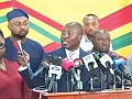 Alexander Afenyo-Markin (3rd from right), Minority Leader,  showing a copy of the IMF report that revealed that the GoldBod lost GH¢22 billion in gold trade in 2025. With him are members of the Caucus,  including Patricia Appiagyei (left), the Deputy Minority Leader