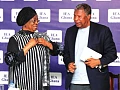 Justice Sophia Akuffo (left), former Chief Justice of Ghana, interacting with Dr Charles Mensa (right), Board Chairman, Institute of Economic Affairs, after the media engagement. Picture: ELVIS NII NOI DOWUONA 