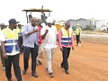 Alhaji Ali Seidu (2nd from left), the Founder of Maripoma Enterprise Limited, taking  Governs Kwame Agbodza (2nd from right), Minister of Roads and Highways, his deputy, Alhassan Sayibu Suhuyini (left), and other dignitaries round to inspect the progress of work on the Accra-Tema Motorway project. Picture: Nana Konadu Agyeman
