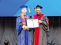 President John Dramani Mahama (right), with his honorary doctorate from the Peoples' Friendship University of Russia (RUDN) in Moscow