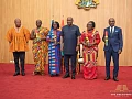 The new envoys Nana Antwiwaa Dodoo (right), Ambassador designate to the Republic of Angola; Louis Kwame Obeng (left), Ambassador designate to the State of Qatar; Evelyn Korantemaa Ofosu-Amable (2nd from left), Ambassador designate to the State of Israel; and Jedidiah Reuben Adogla (2nd from right), Permanent Representative designate to Switzerland, taking their oath of office