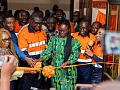 AngloGold Ashanti Iduapriem Mine Managing Director, Mr Daniel Boadi (left), and the Pro-Vice-Chancellor of the University of Mines and Technology (UMaT), Professor Grace Ofori-Sarpong Akuffo, cut the ceremonial tape to officially commission the AngloGold Ashanti Iduapriem Smart Systems Centre