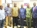 Theophilus Yartey (3rd from left), Editor, Graphic, with Prof. Mark Adom-Asamoah (3rd from right), Vice-Chancellor, Prof. Dominic Otoo (2nd from right), Pro Vice-Chancellor, Dr Paul Kwadwo Addo (right), Registrar, all of UEAS, and two editorial staff of the Daily Graphic after the visit. Picture: CALEB VANDERPUYE 