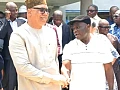 Ahmed Ibrahim (right), Minister of Works, Housing and Water Resources, and Adam Mutawakilu (left), Managing Director of GWL, after the meeting