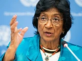 Member of the United Nations Independent International Commission of Inquiry on the Occupied Palestinian Territory, including East Jerusalem, and in Israel, Navanethem Pillay speaks during a press briefing at the United Nations headquarters in New York, U.S., October 27, 2022. REUTERS/Eduardo Munoz/ File Photo