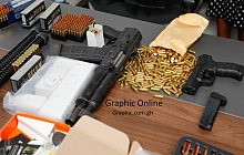 Tema Port: Customs intercepts assault rifle, two pistols and 610 rounds of ammunition being smuggled into Ghana. PHOTOS BY ELVIS NII NOI DOWUONA