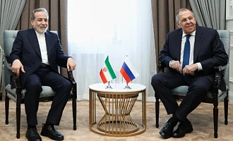 Russian Foreign Minister Sergey Lavrov and his Iranian counterpart, Abbas Araghchi, meet during the SCO meeting in Kyrgyzstan on July 24, 2026 [Handout/Russian Foreign Ministry Press Service via AP]