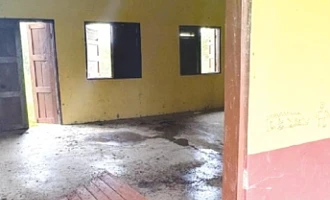 The mess the bats have caused inside one of the classrooms at the Kamalo DA Junior High School, Kwahu Afram Plains North. RIGHT: The front view of the classroom block