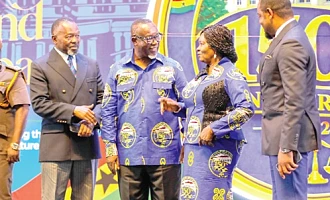 Prof. Naana Jane Opoku-Agyemang, Vice-President, interacting with Justice Paul Baffoe-Bonnie (2nd from left), Chief Justice; Dr Dominic Akuritinga Ayine (left), Attorney-General and Minister for Justice, and Dr Justice Srem-Sai (right), Deputy Attorney-General, at the 150th anniversary celebration of the Supreme Court. Picture: ELVIS NII NOI DOWUONA 