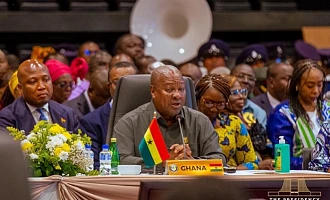 President John Dramani Mahama speaking at the 69th Ordinary Summit of the ECOWAS Authority of Heads of State and Government in Lungi, Sierra Leone