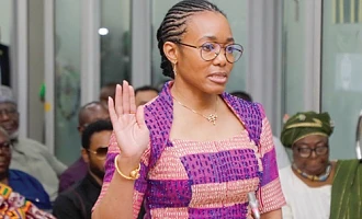 Dr Zanetor Agyeman-Rawlings, Minister of Environment, Science and Technology designate, taking the oath. Picture: ELVIS NII NOI DOWUONA