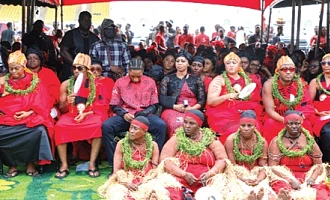 The children and the family of the late Apostle Kwadwo Safo Kantanka at the funeral grounds
