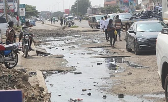 Broken portions of the Dr Busia Highway at Dansoman Junction. Picture: ESHER ADJORKOR ADJEI