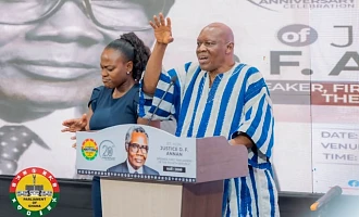 Justice William Atuguba (left), former Justice of the Supreme Court, interacting with Mahama Ayariga (middle), Majority Leader in Parliament. Looking on is Alexander Afenyo-Markin (right), Minority Leader, after the lecture in Parliament. Picture: ELVIS NII NOI DOWUONA 