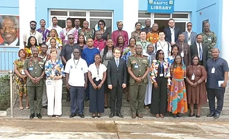 The partners with dignitaries and programme heads after the event