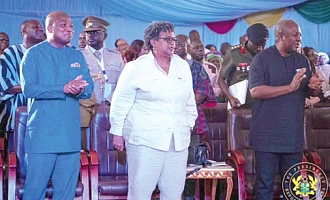 President John Dramani Mahama (right), Mia Amor Mottley (middle), Prime Minister of Barbados, and Samuel Okudzeto Ablakwa (left), Minister of Foreign Affairs, at the observance of the Juneteenth anniversary