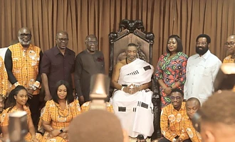 Nii Tackie Teiko Tsuru II (middle), Ga Mantse, with the delegation from MIIF after the meeting  Picture: EDNA SALVO KOTEY