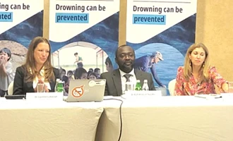 Dr Caroline Lukaszyk (left), Technical Officer for Unintentional Injury Prevention at the World Health Organisation, Prof. Emmanuel Nakua, a member of  the KNUST research team, and Rebecca Bavinger, representative of Bloomberg Philanthropies, at the media engagement